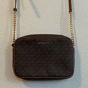 Michael Kors Dark Brown Crossbody Bag with Gold Chain